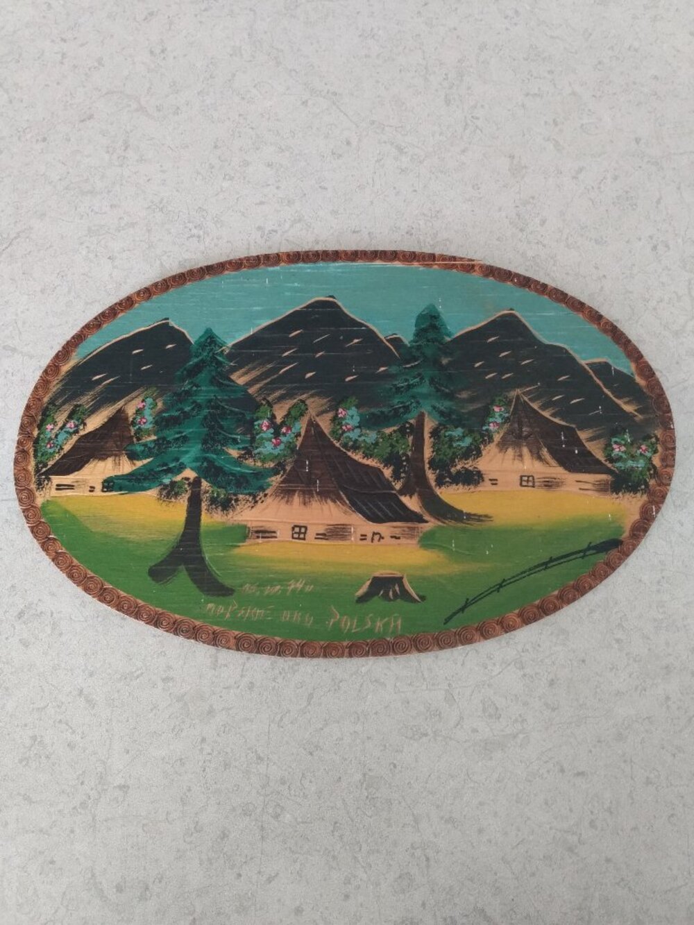 Vintage Hand Painted Wood Wall Plaque Morskie Oko Poland Souvenir Cottagecore